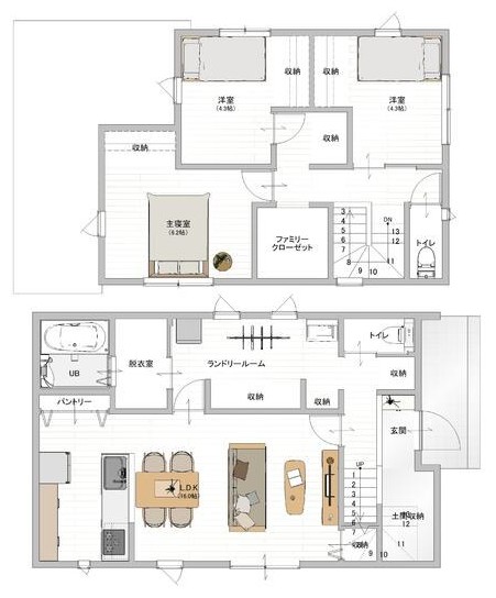 いろは.いえ 間取り例 2階建て・30坪/3LDK